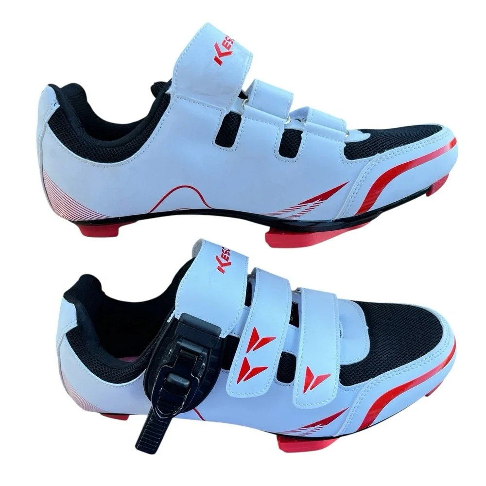 Kescoo Cycling Shoes Clip In White Red NWOB Men's 7-7.5 Women's 8-8.5 Road